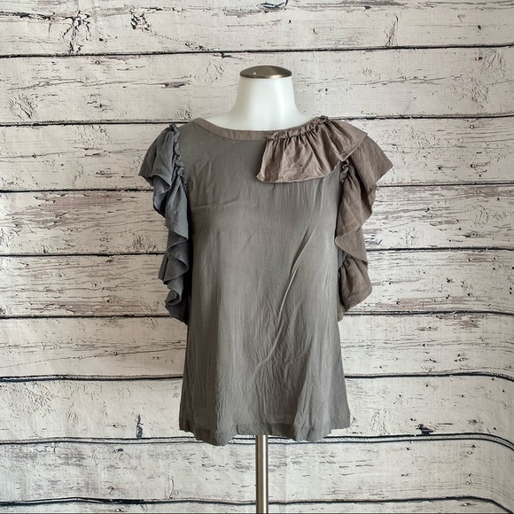 Ann Taylor gray ruffled top - Picture 1 of 7